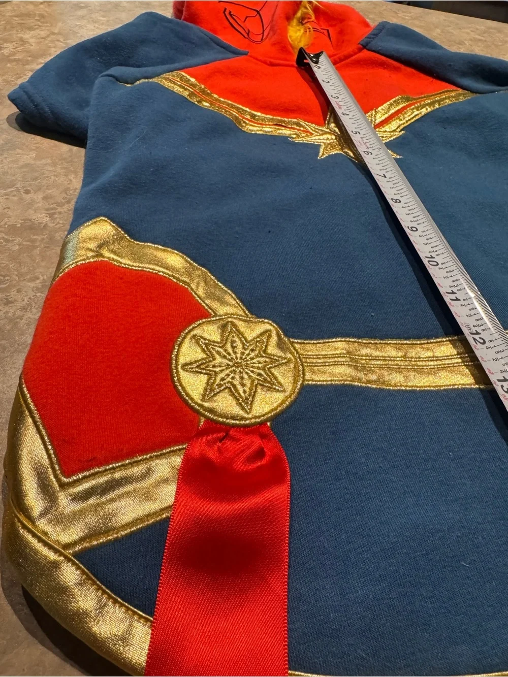 Captain MARVEL Blue & Red Superhero Kids Costume Hoodie with Gold Trim